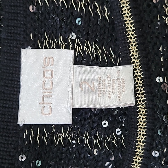 Chico's Black & Gold Striped Sweater with Sequins size 2 (Large) - Picture 3 of 9